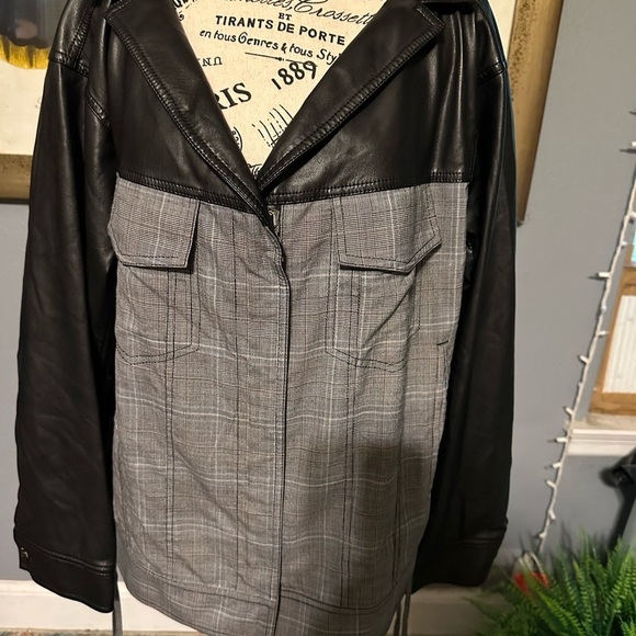 Adeam size medium Glen check and leather jacket blazer. No callouts - Picture 10 of 10